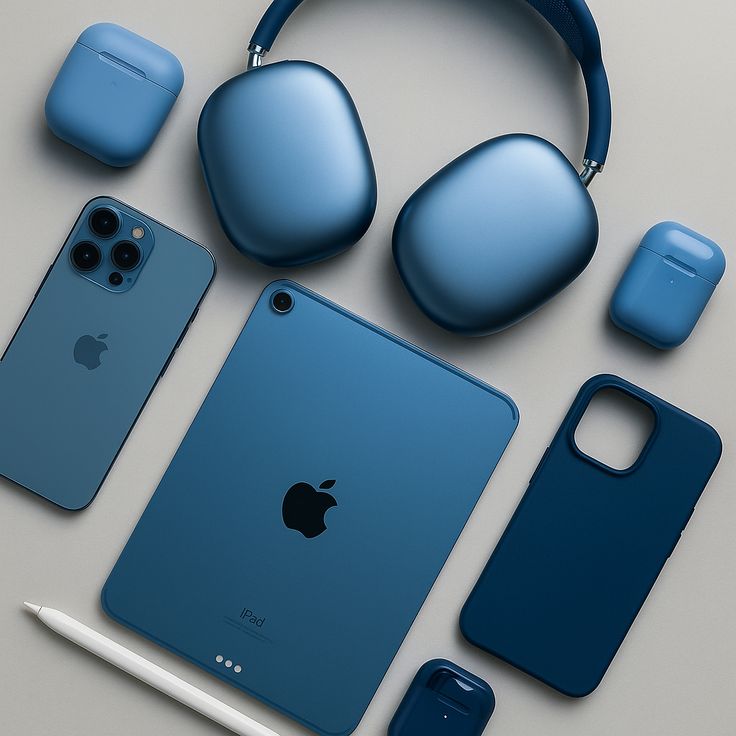 Modern smart accessories including wireless earbuds and chargers